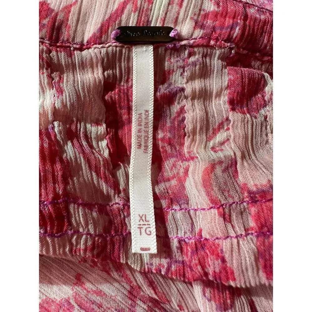 Free People XL Dainty Ethereal See It Through Maxi Dress Pink Rose Floral